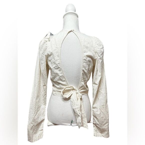 Free People Long Sleeve Crop Top Cinch Front Waist Tie Size L NWT ob1213347 - Picture 3 of 5